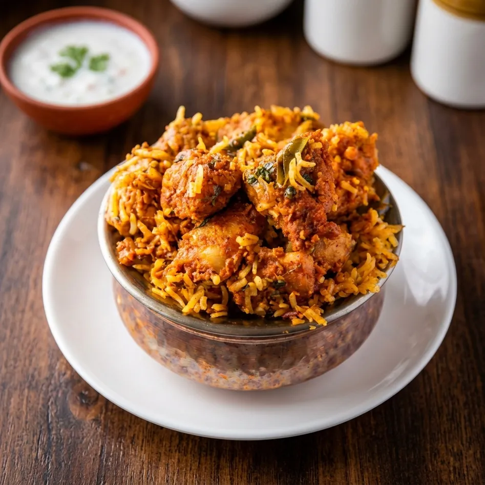 Chicken Biryani — fragrant basmati rice with slow-cooked chicken at The Butter Kitchen Sherwood Park