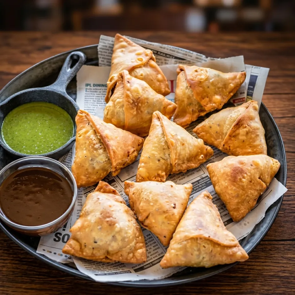 Samosas — crispy pastry pockets with spiced potato filling at The Butter Kitchen Sherwood Park