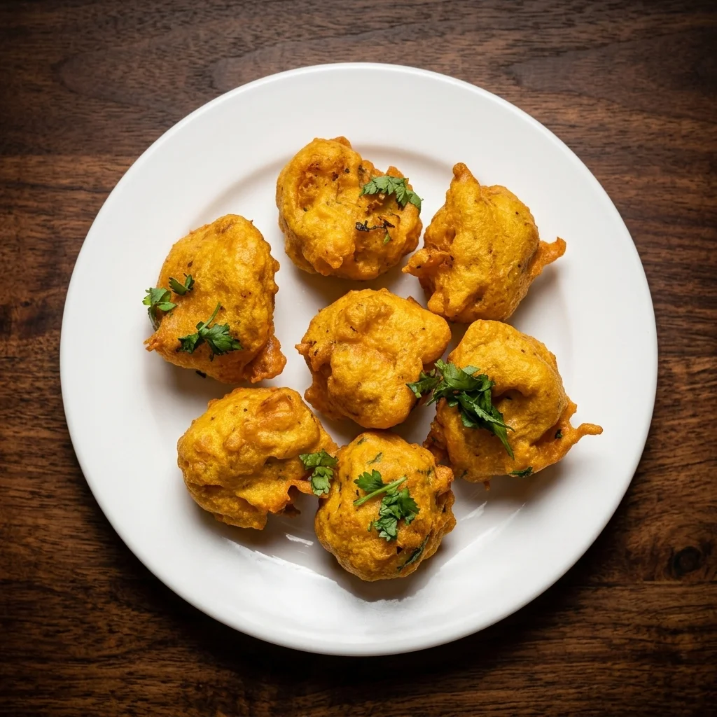 Vegetable Pakora — crispy chickpea batter fritters, classic Indian appetizer at The Butter Kitchen